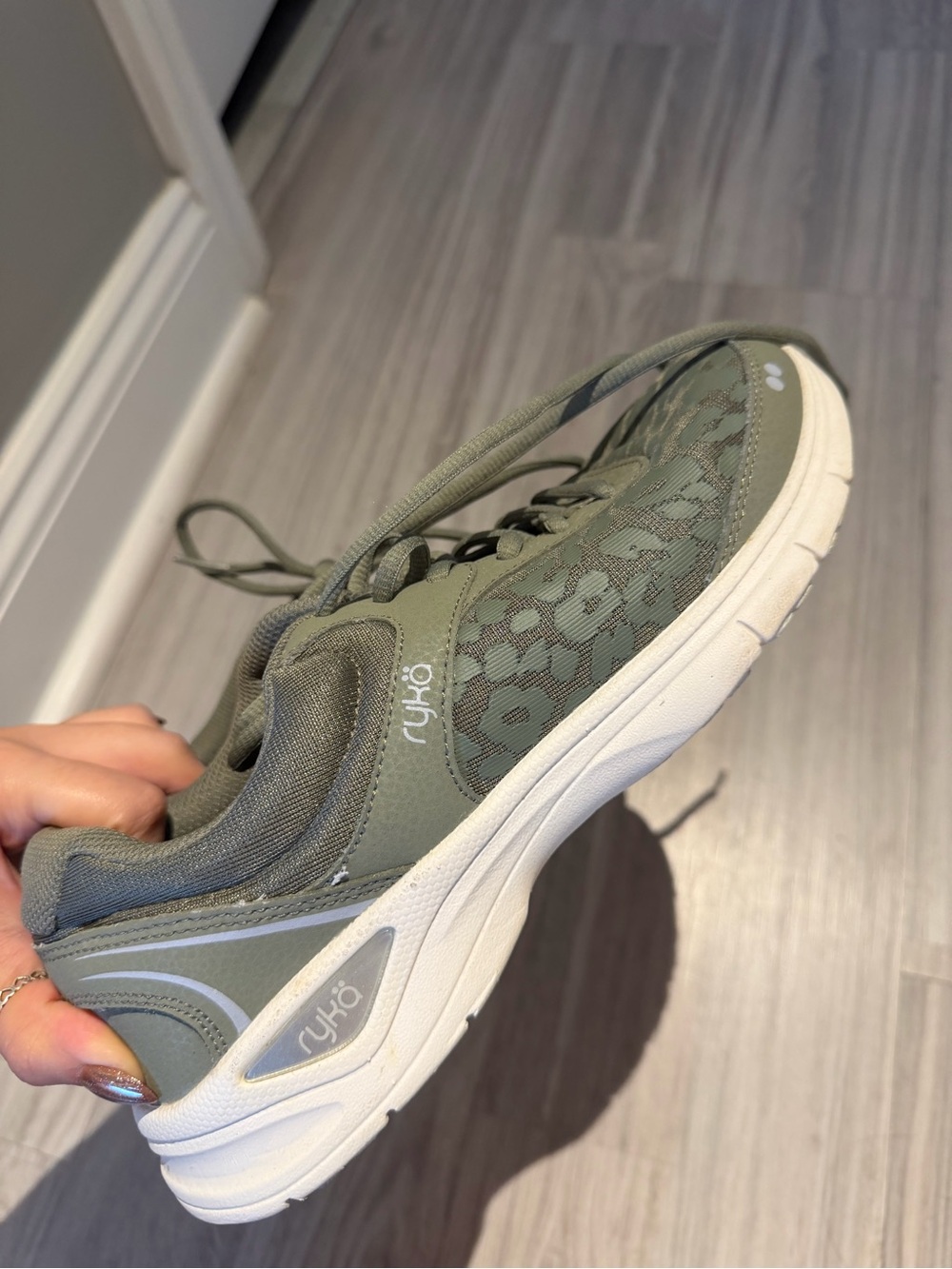 Ryka Olive Green Women's Walking Sneakers with Subtle Pattern
